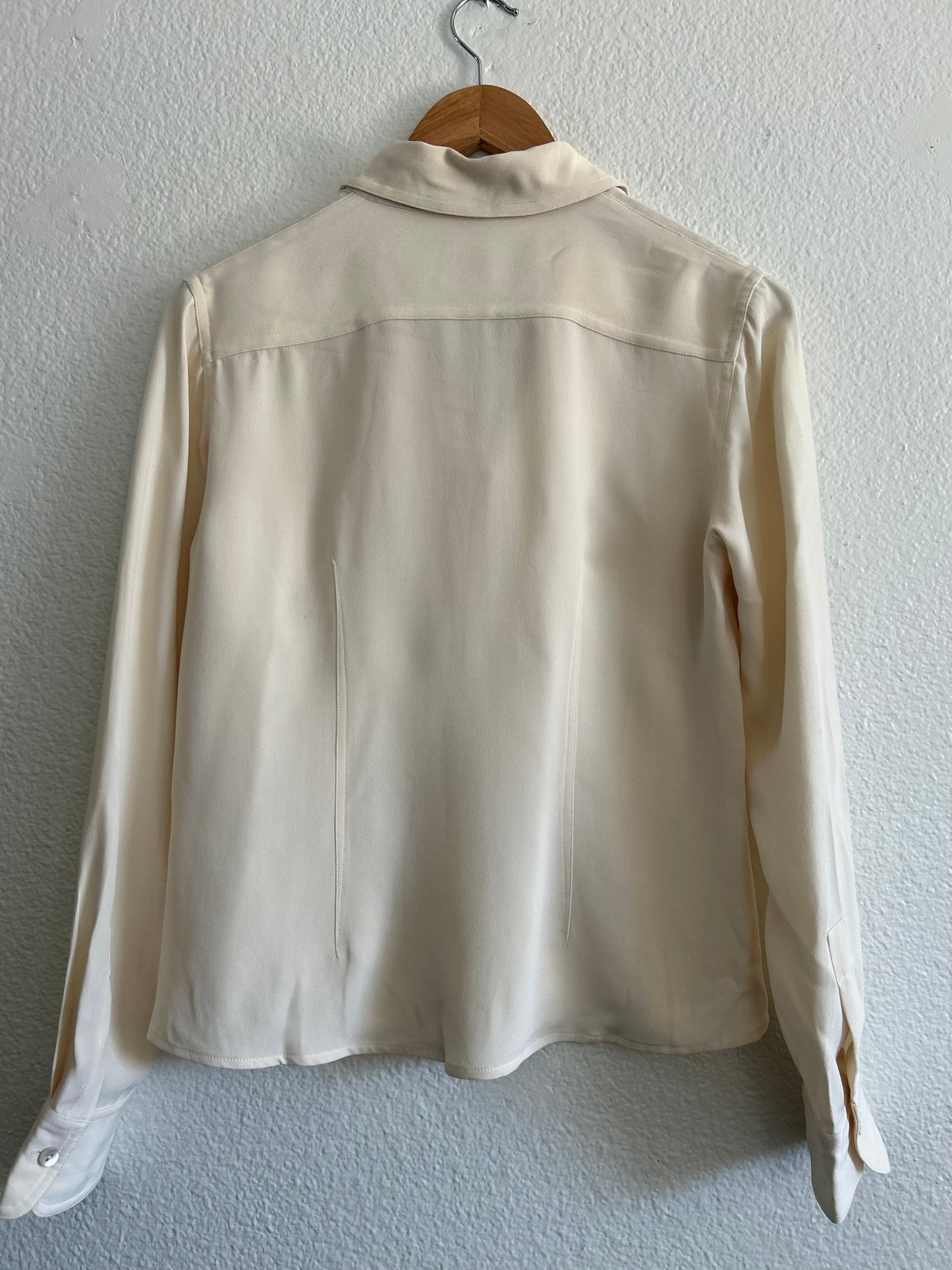 Vintage Silk Cream Button Down Blouse (Petite)