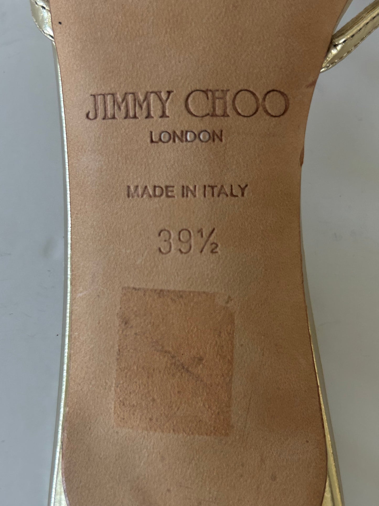 Designer Vintage Jimmy Choo Gold Patent Slide Heels