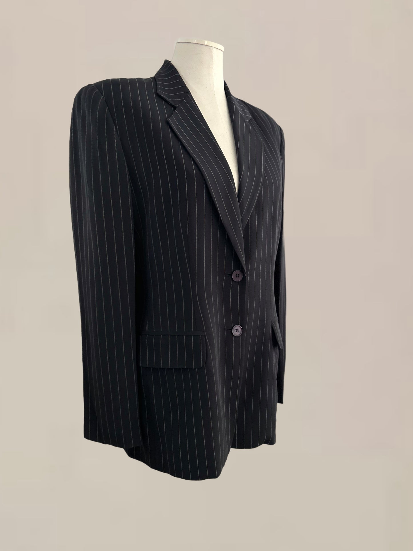 Vintage Silk Pinstripe Blazer – Size 8 – Structured Power Jacket