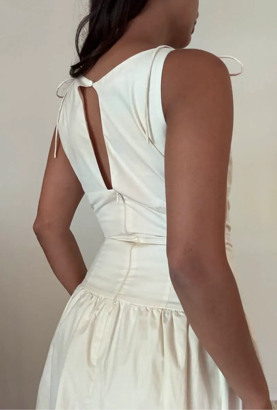 Sophisticate Ivory Cotton Drop Waist Tie Front Dress