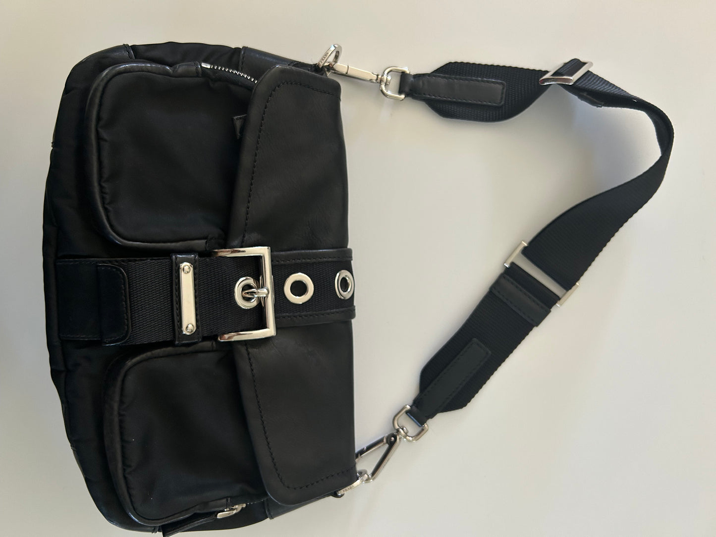 Designer Vintage Early 2000s Prada Nylon Buckle Bag