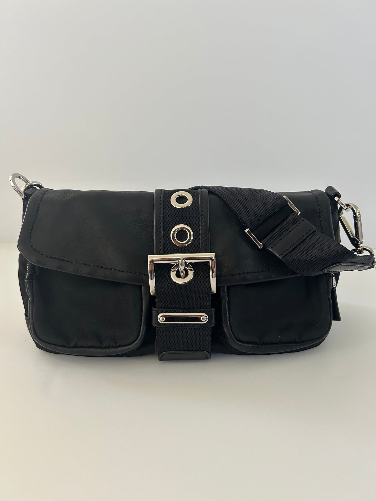 Designer Vintage Early 2000s Prada Nylon Buckle Bag