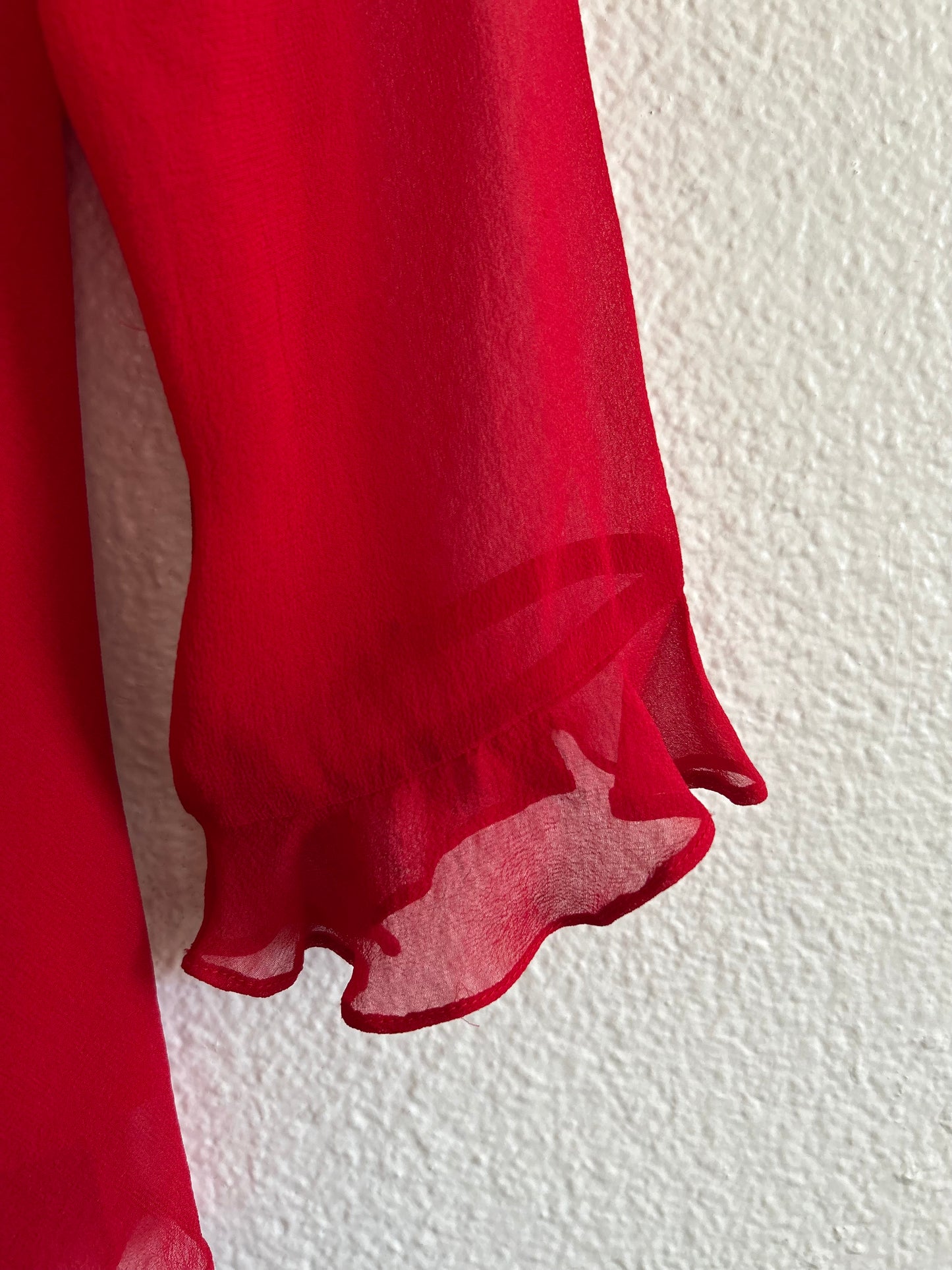 Vintage 90's Red Silk Semi-Sheer Ruffle Top