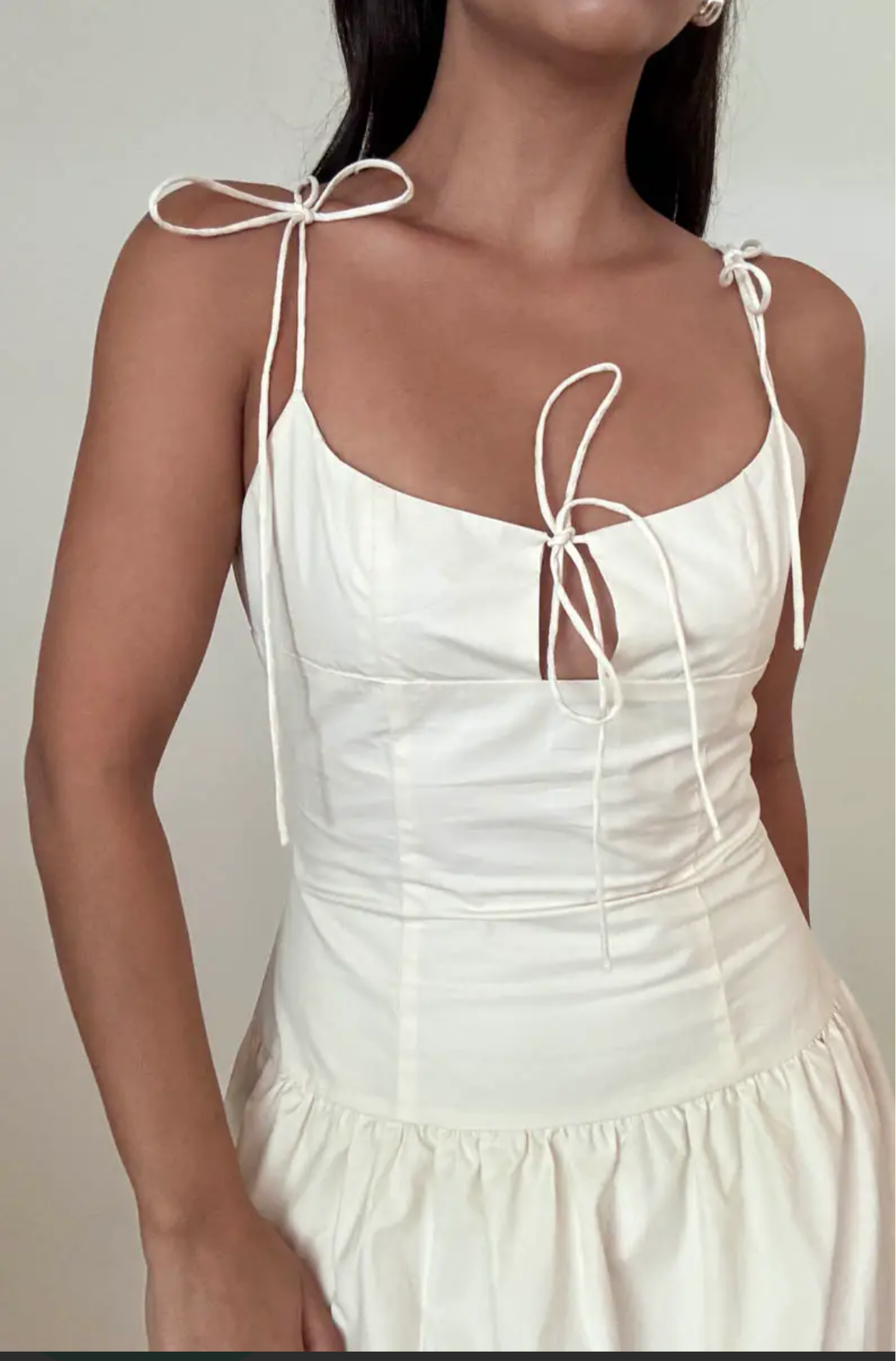 Sophisticate Ivory Cotton Drop Waist Tie Front Dress