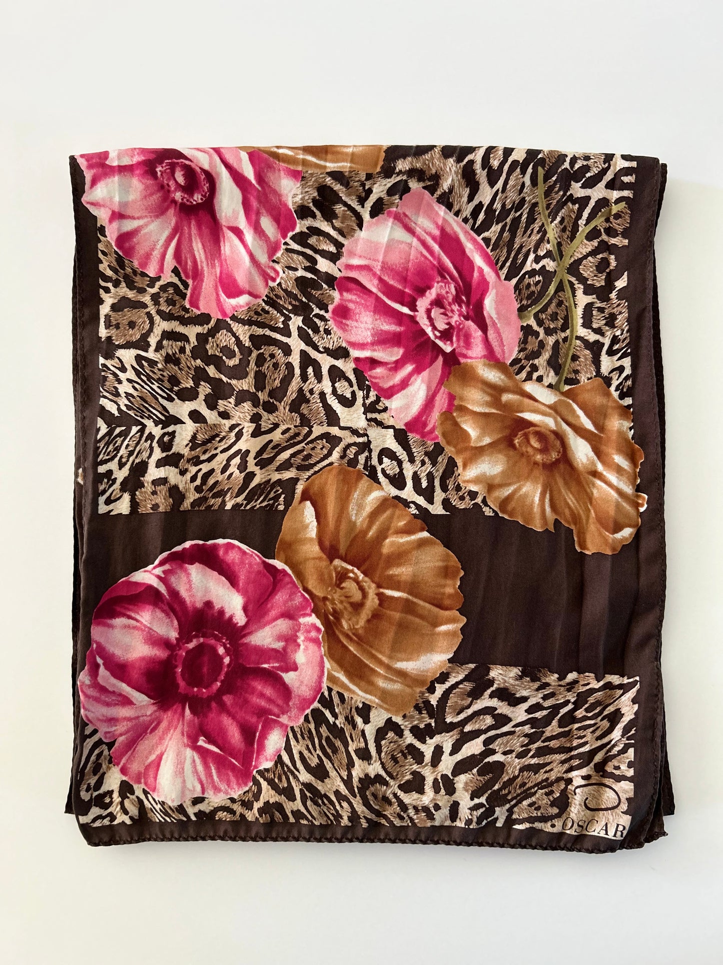 Designer Vintage Animal with Floral Print Oscar De LA Renta Scarf
