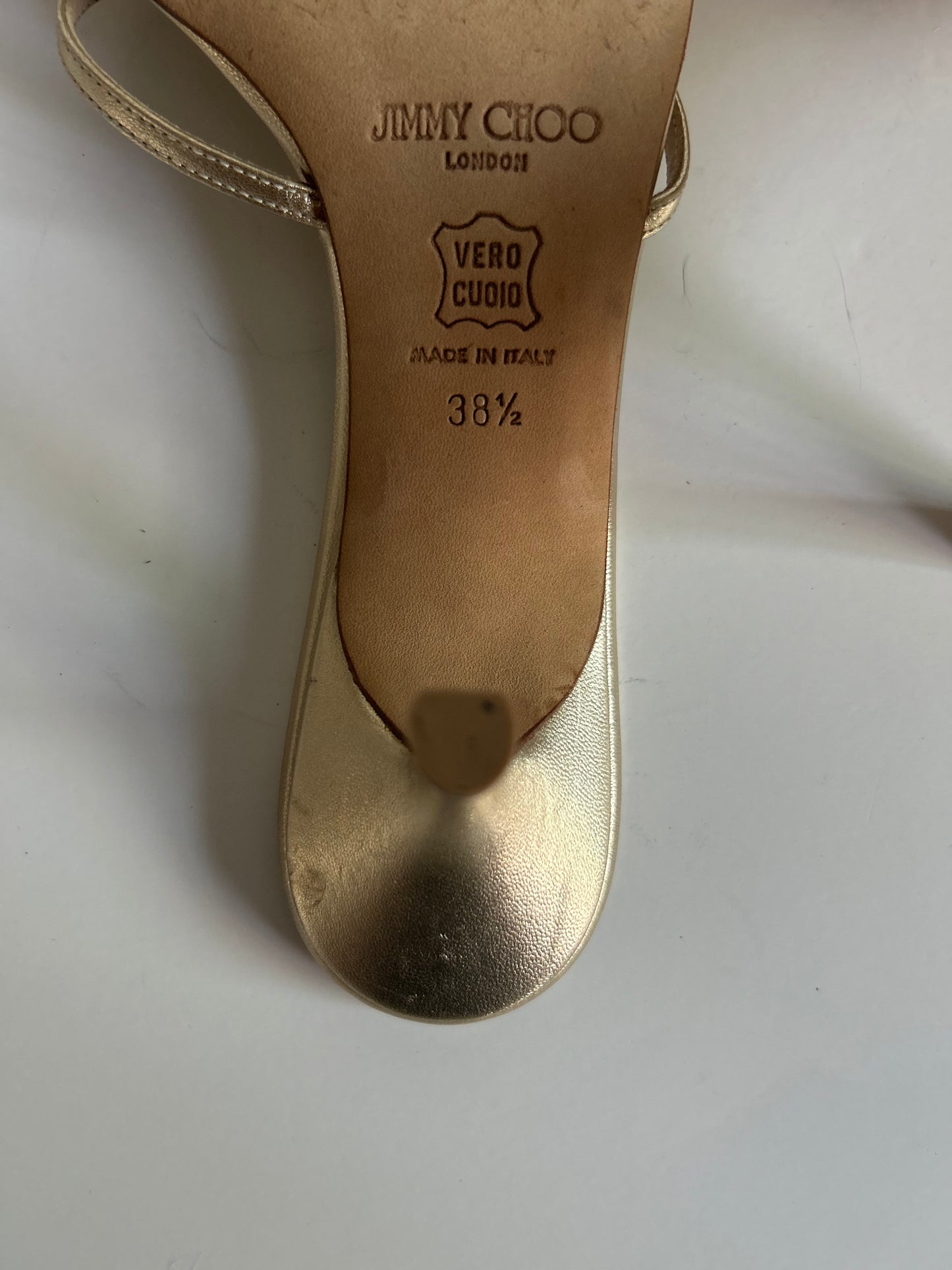 Designer Vintage Jimmy Choo Gold Strap Slide Heel Sandals