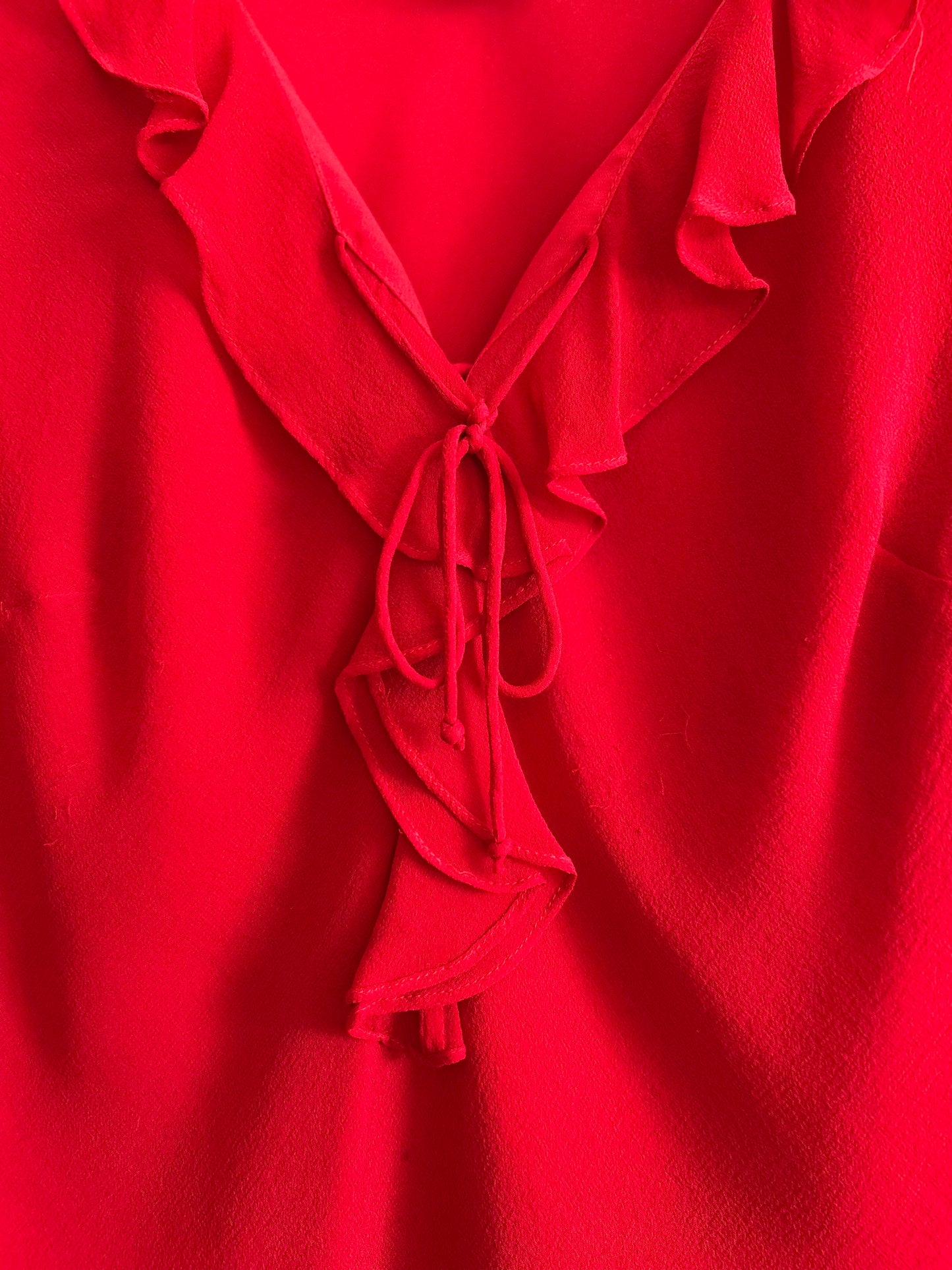 Vintage 90's Red Silk Semi-Sheer Ruffle Top