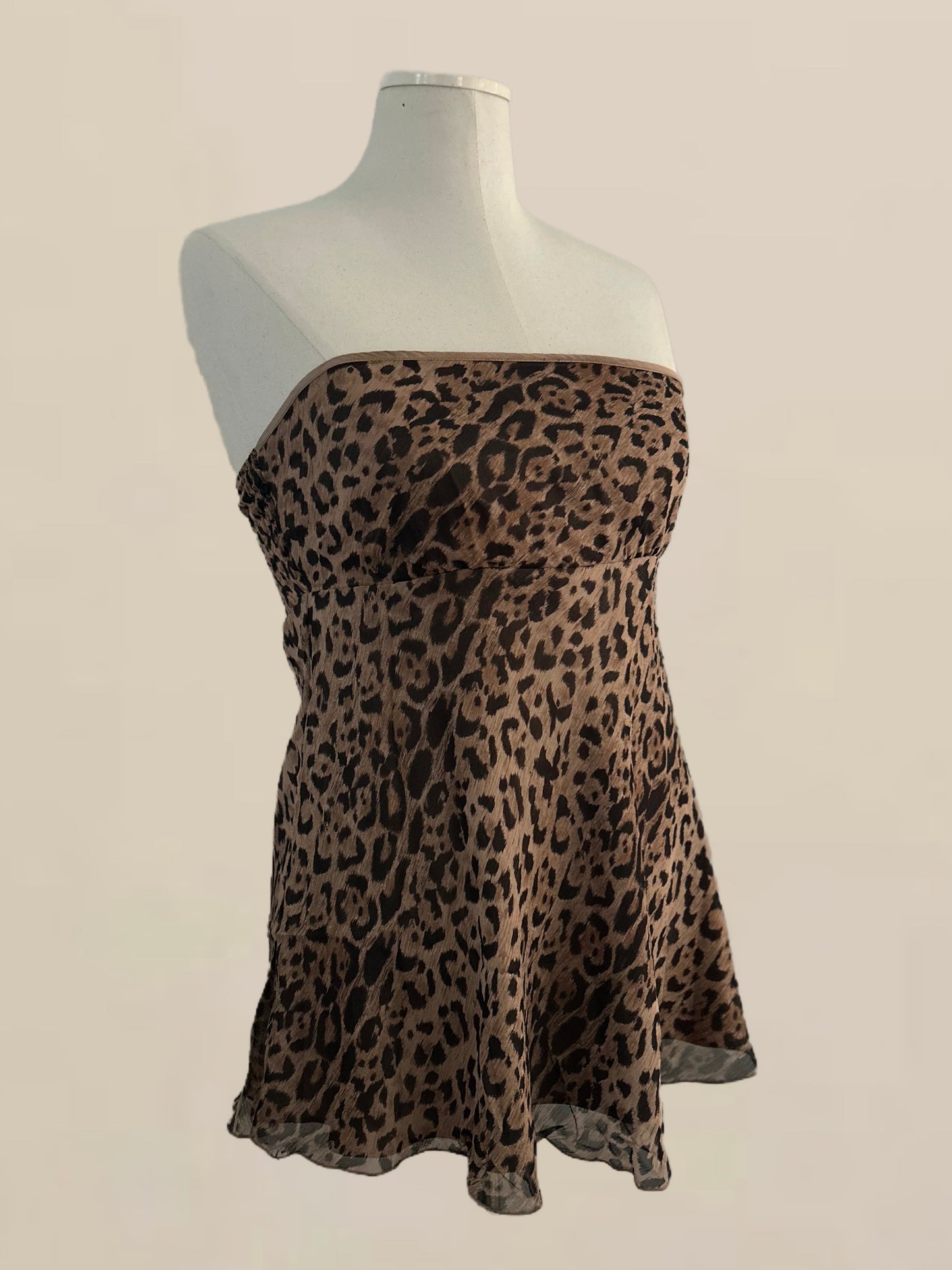 Vintage The Limited Leopard Print Silk Empire Waist Strapless Top