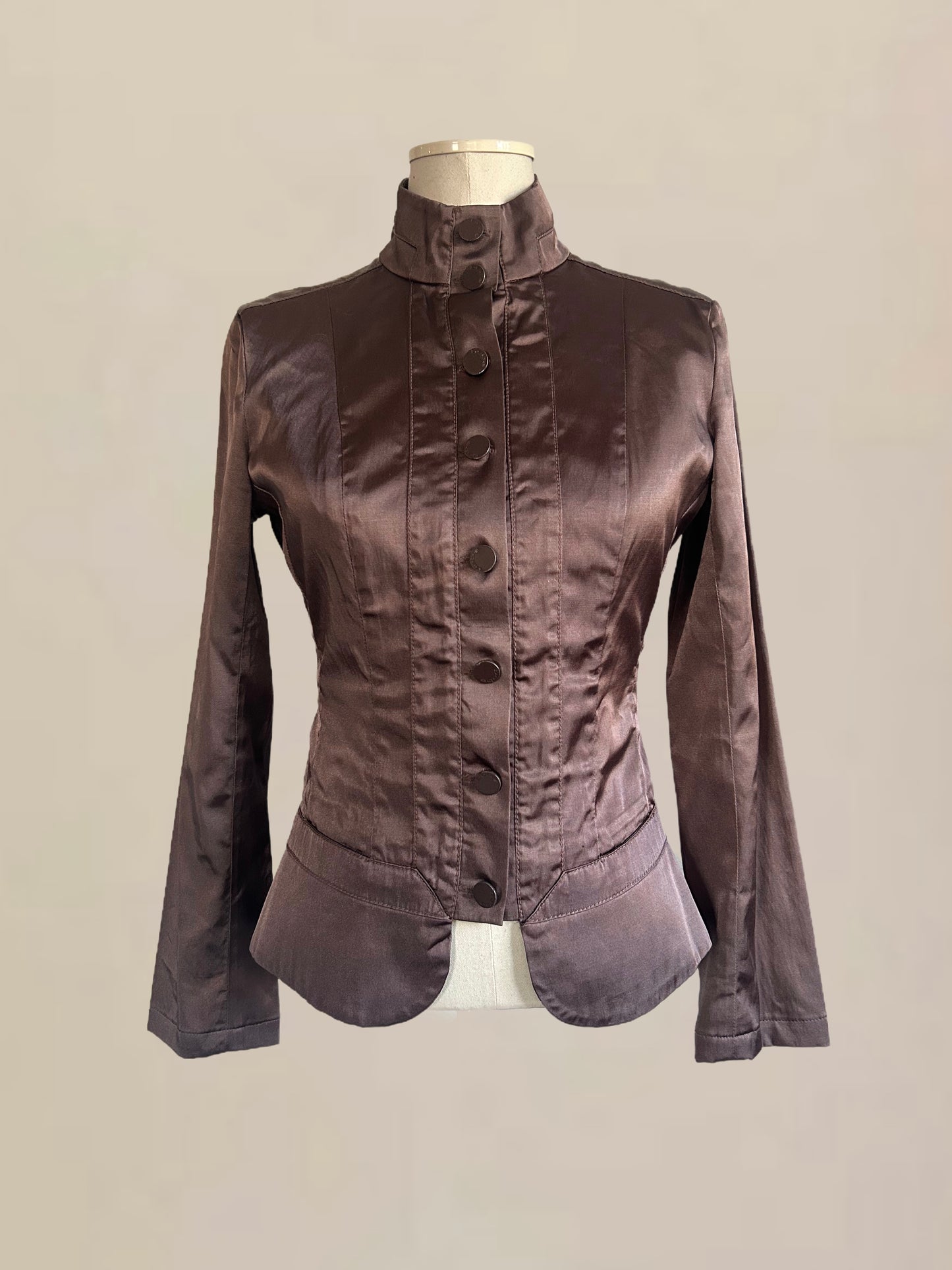 Vintage Bebe Satin Structured Jacket Muave Brown | Tailored Fit