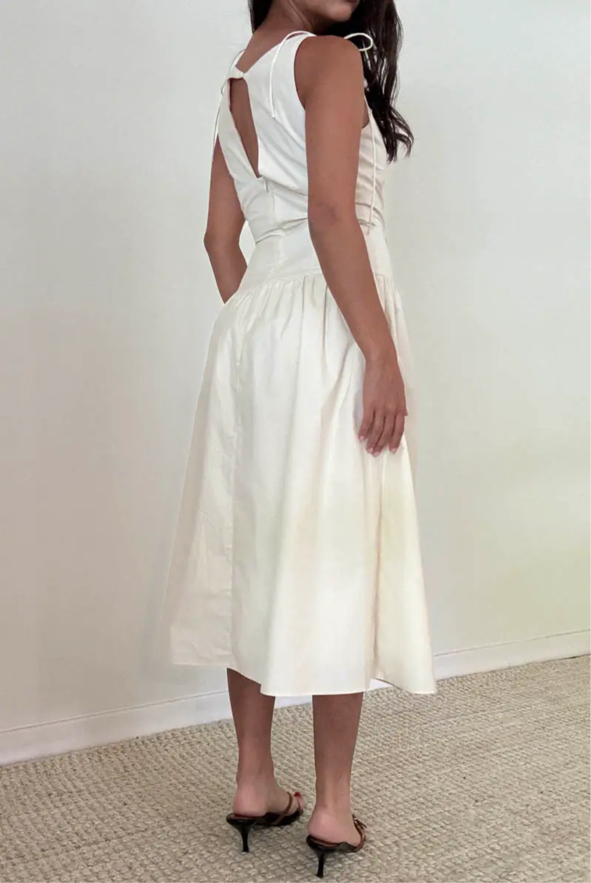 Sophisticate Ivory Cotton Drop Waist Tie Front Dress