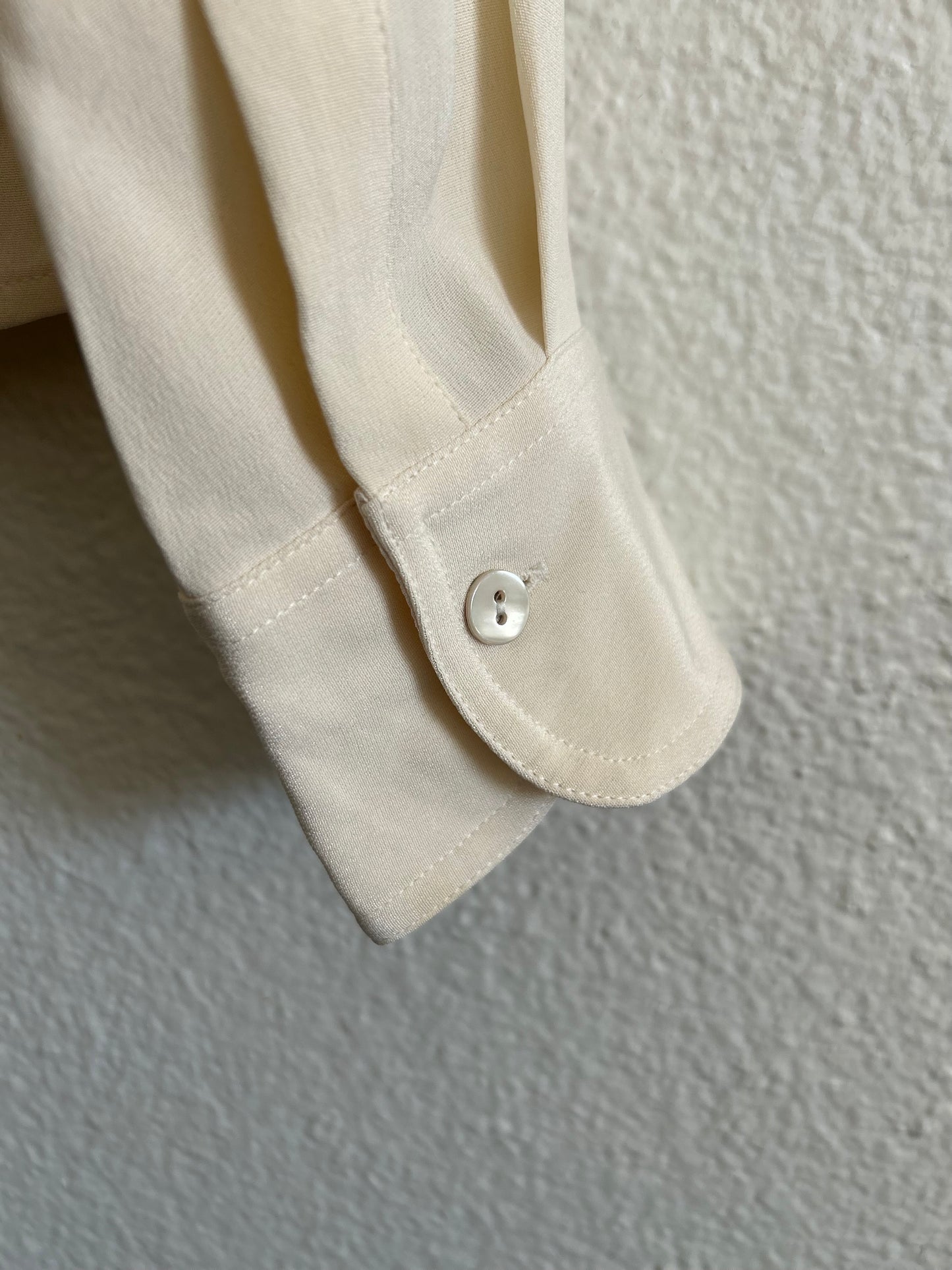 Vintage Silk Cream Button Down Blouse (Petite)