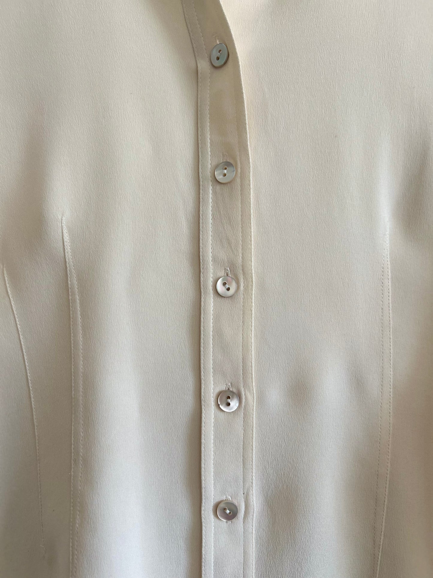 Vintage Silk Cream Button Down Blouse (Petite)