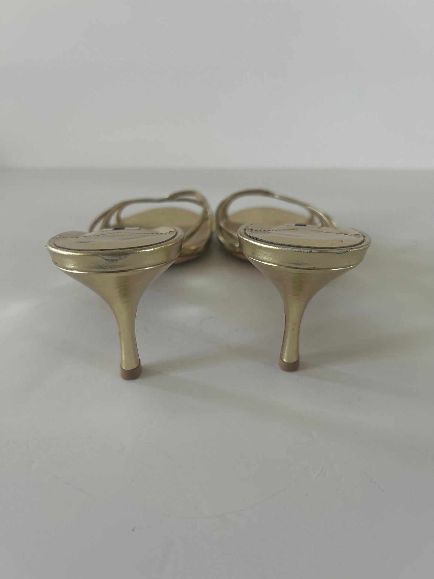 Designer Vintage Jimmy Choo Gold Patent Slide Heels