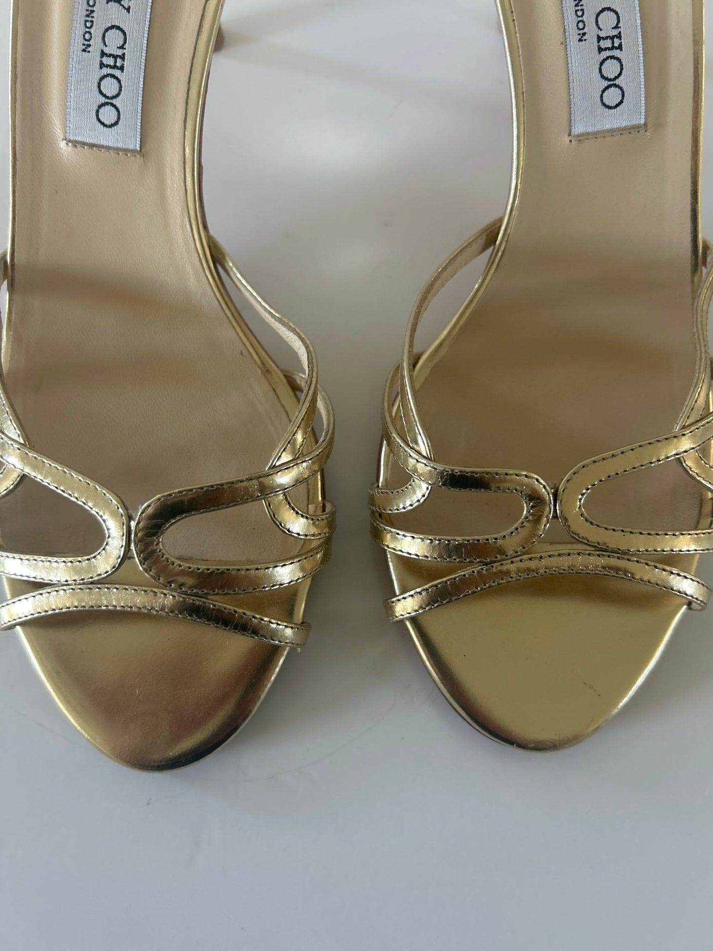 Designer Vintage Jimmy Choo Gold Patent Slide Heels