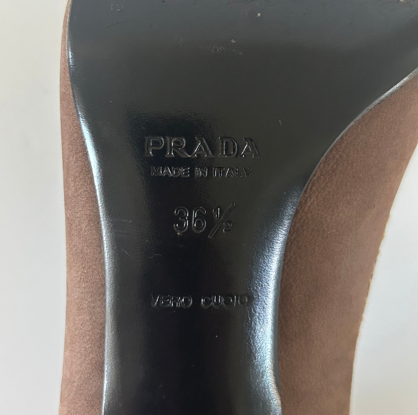 Designer Vintage Prada Milano Suede Rosette Peep Toe Heels