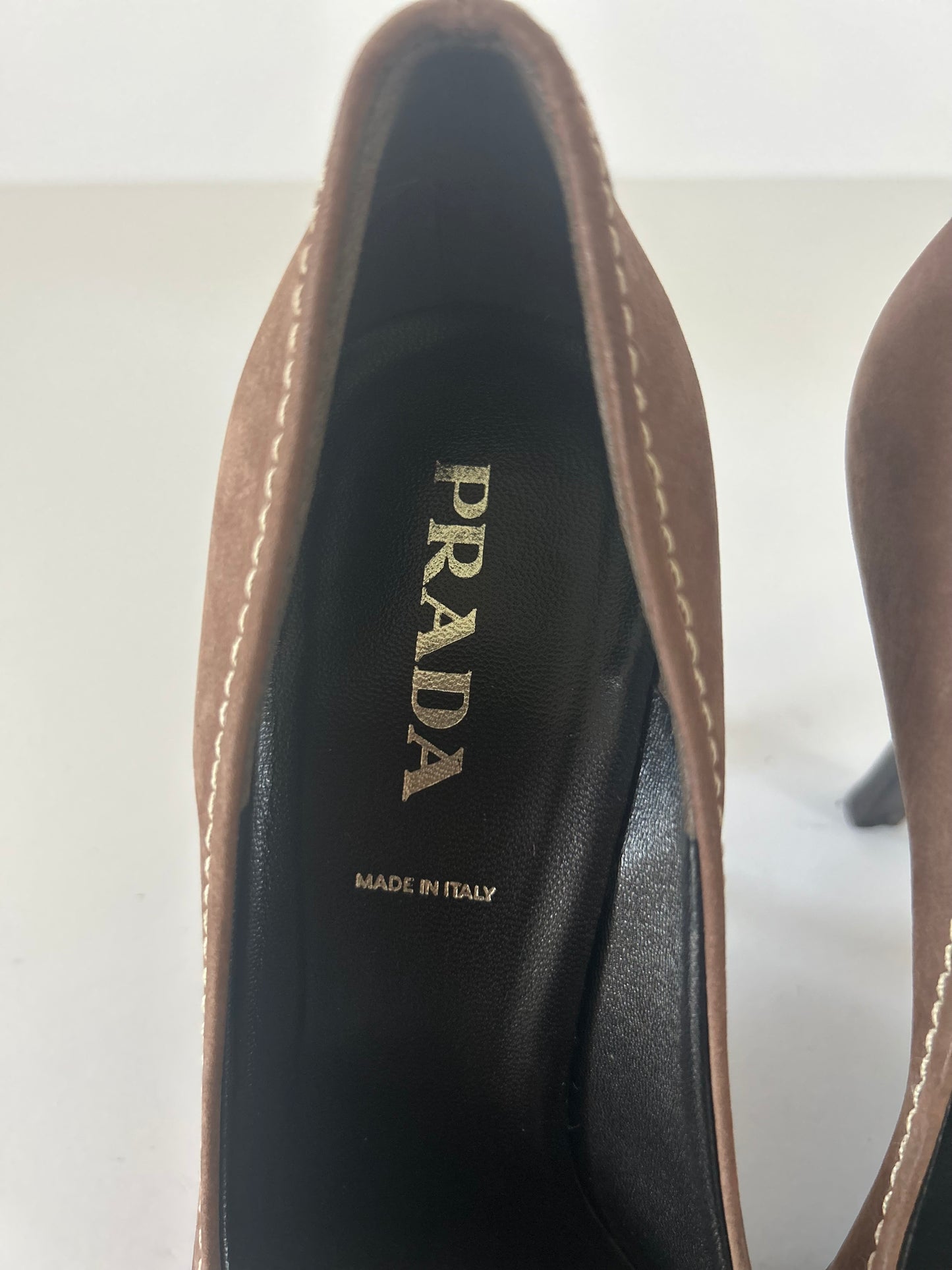 Designer Vintage Prada Milano Suede Rosette Peep Toe Heels