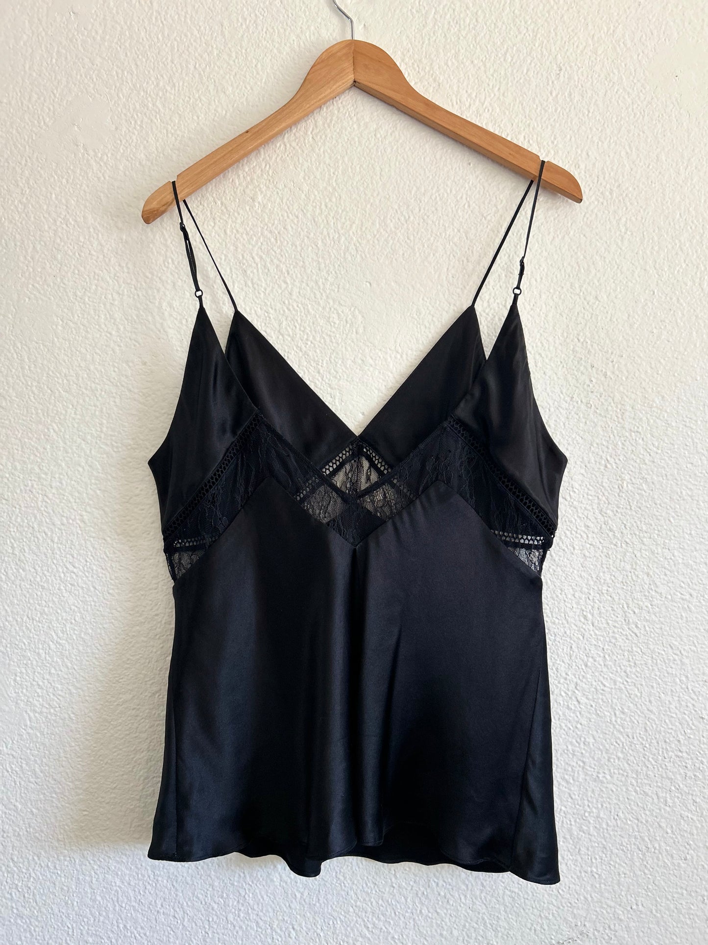 Vintage Black Silk Lace Trim Tank Top