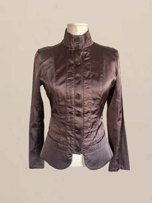 Vintage Bebe Satin Structured Jacket Muave Brown | Tailored Fit