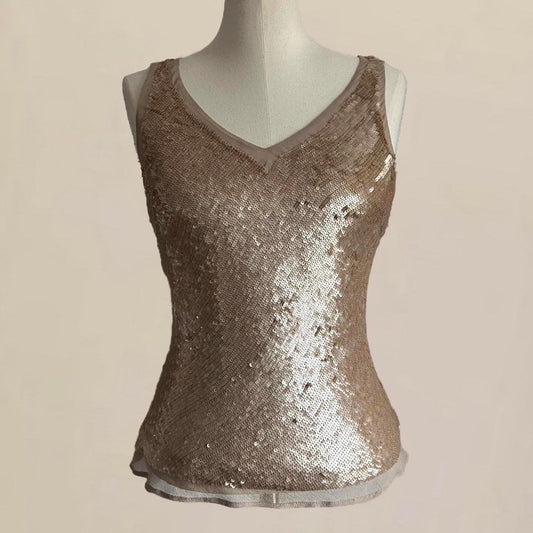 Vintage Rose Gold Silk Sequin Top