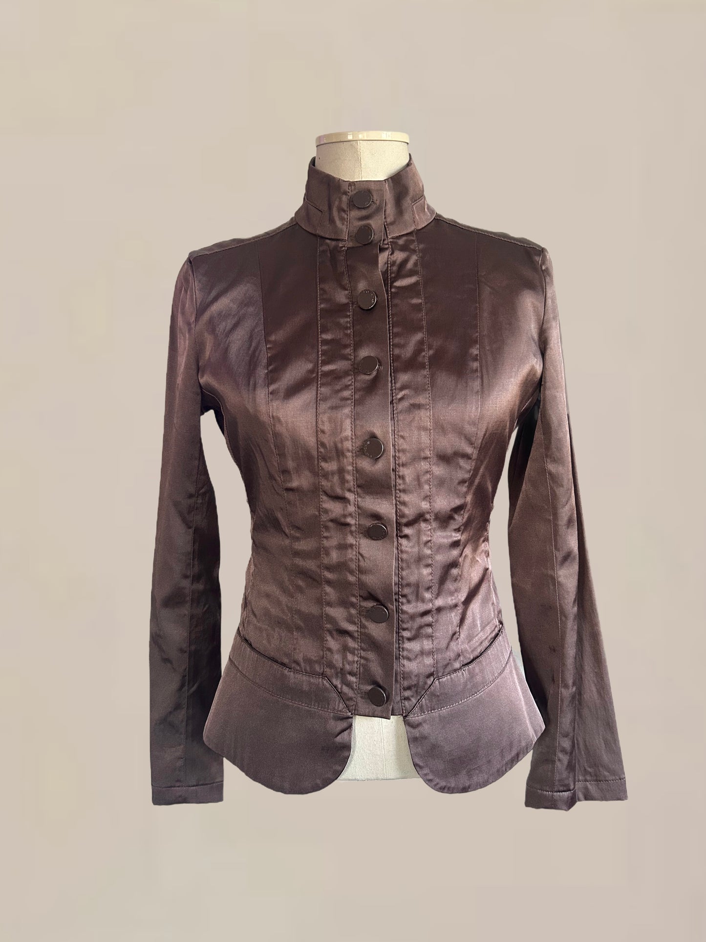 Vintage Bebe Satin Structured Jacket Muave Brown | Tailored Fit