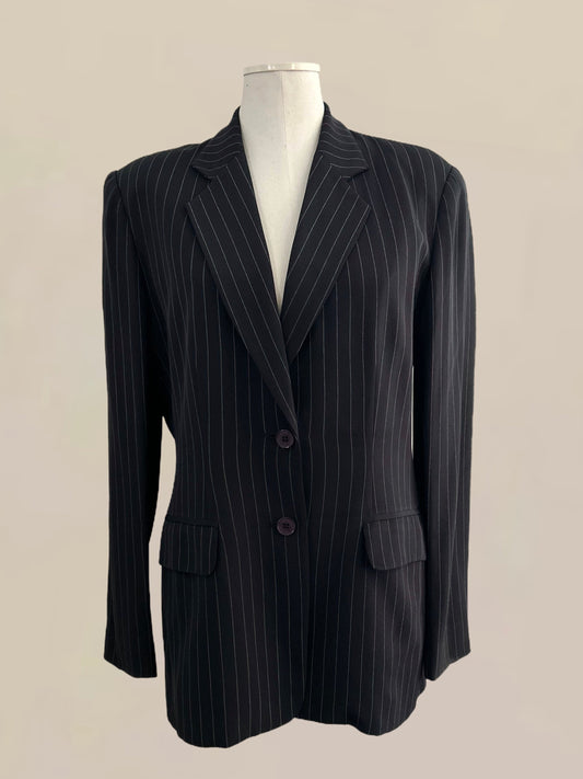 Vintage Silk Pinstripe Blazer – Size 8 – Structured Power Jacket