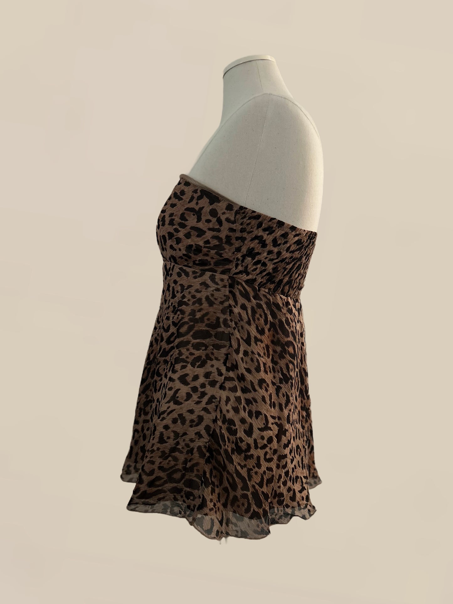 Vintage The Limited Leopard Print Silk Empire Waist Strapless Top