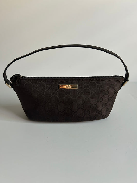 Designer Vintage Gucci Denim Monogram Boat Pochette Bag