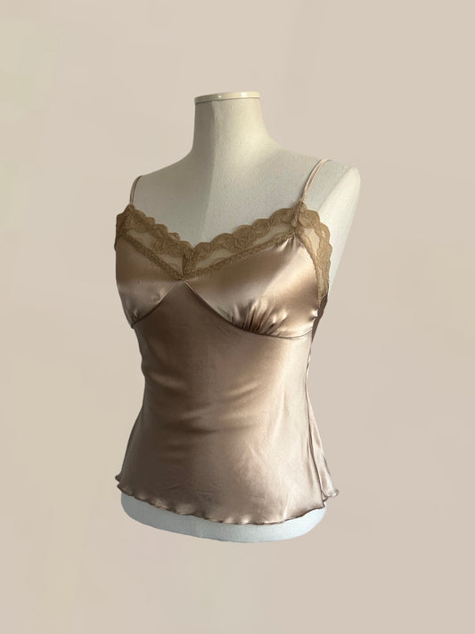 Vintage Champagne Satin Lace Cami | Y2K Romantic Slip Top