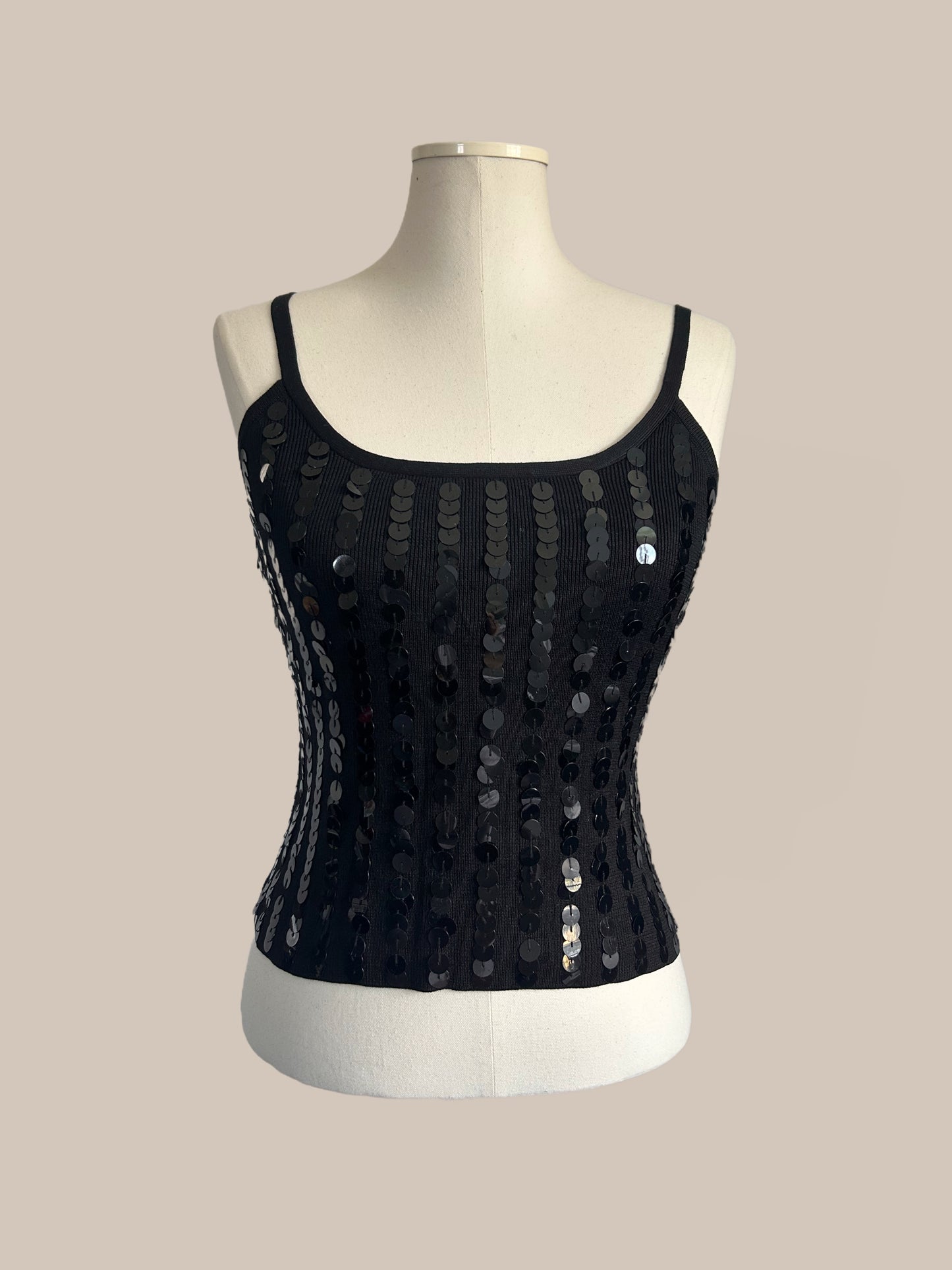 Vintage Silk Black Sequin Tank