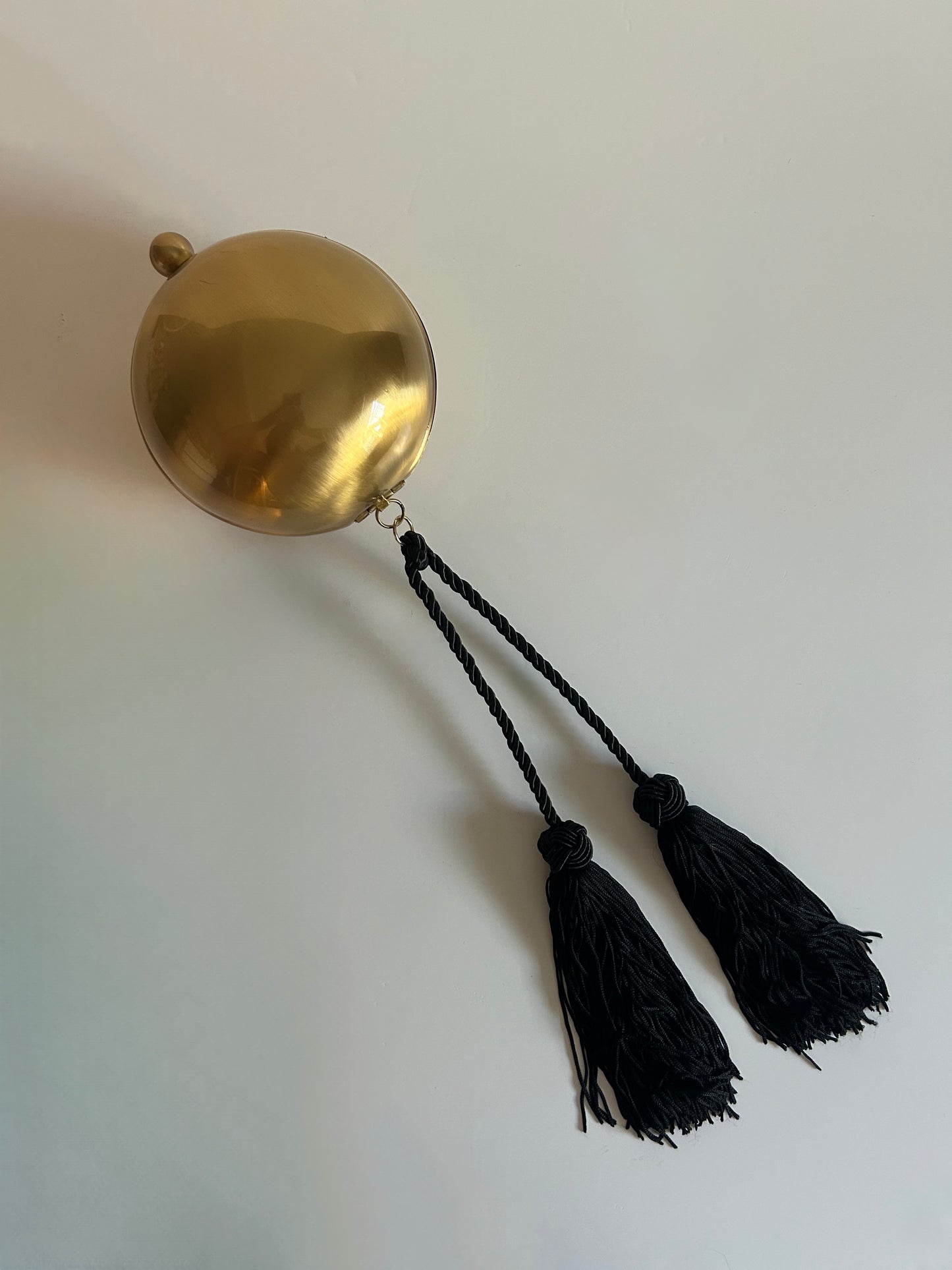 Vintage Gold Sphere Evening Bag with Dramatic Black Tassel | Statement Cocktail Clutch