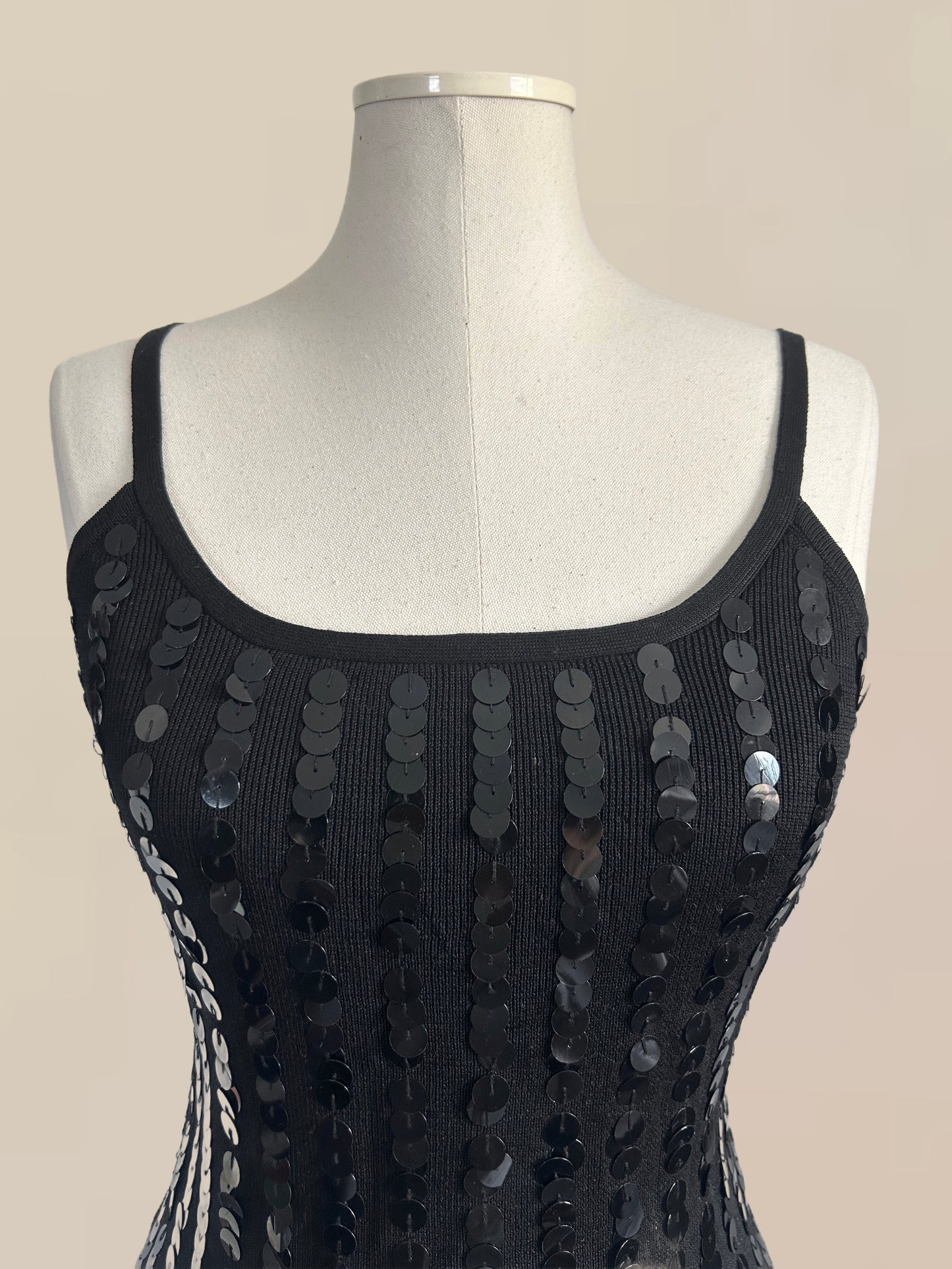 Vintage Silk Black Sequin Tank