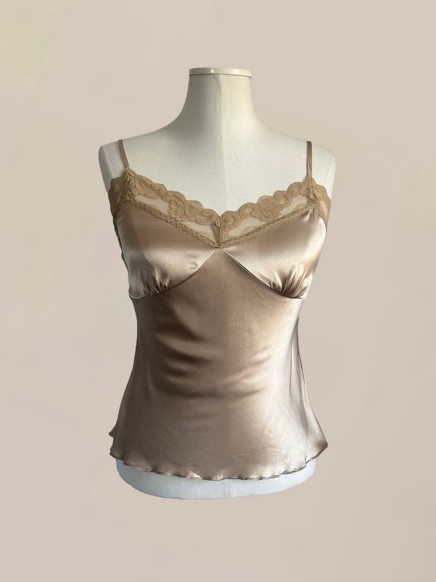 Vintage Champagne Satin Lace Cami | Y2K Romantic Slip Top