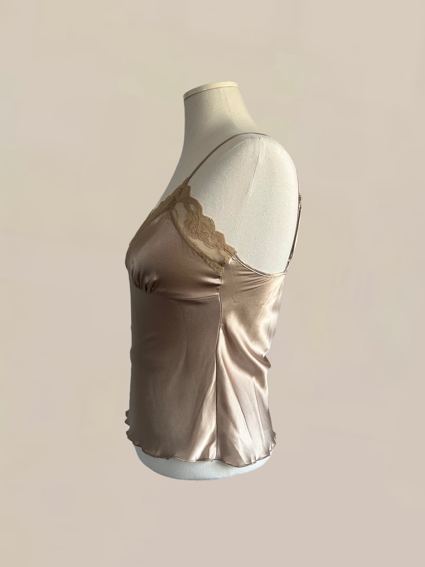 Vintage Champagne Satin Lace Cami | Y2K Romantic Slip Top