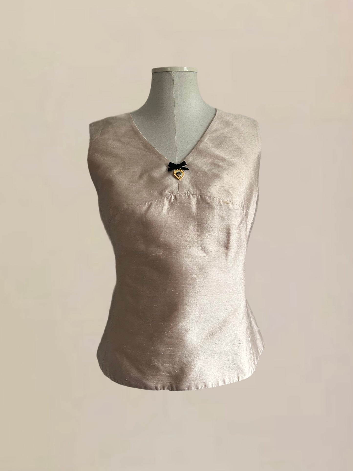 Designer Vintage Dolce & Gabbana Rare Pink Silk Structured Top with Heart Charm Detail