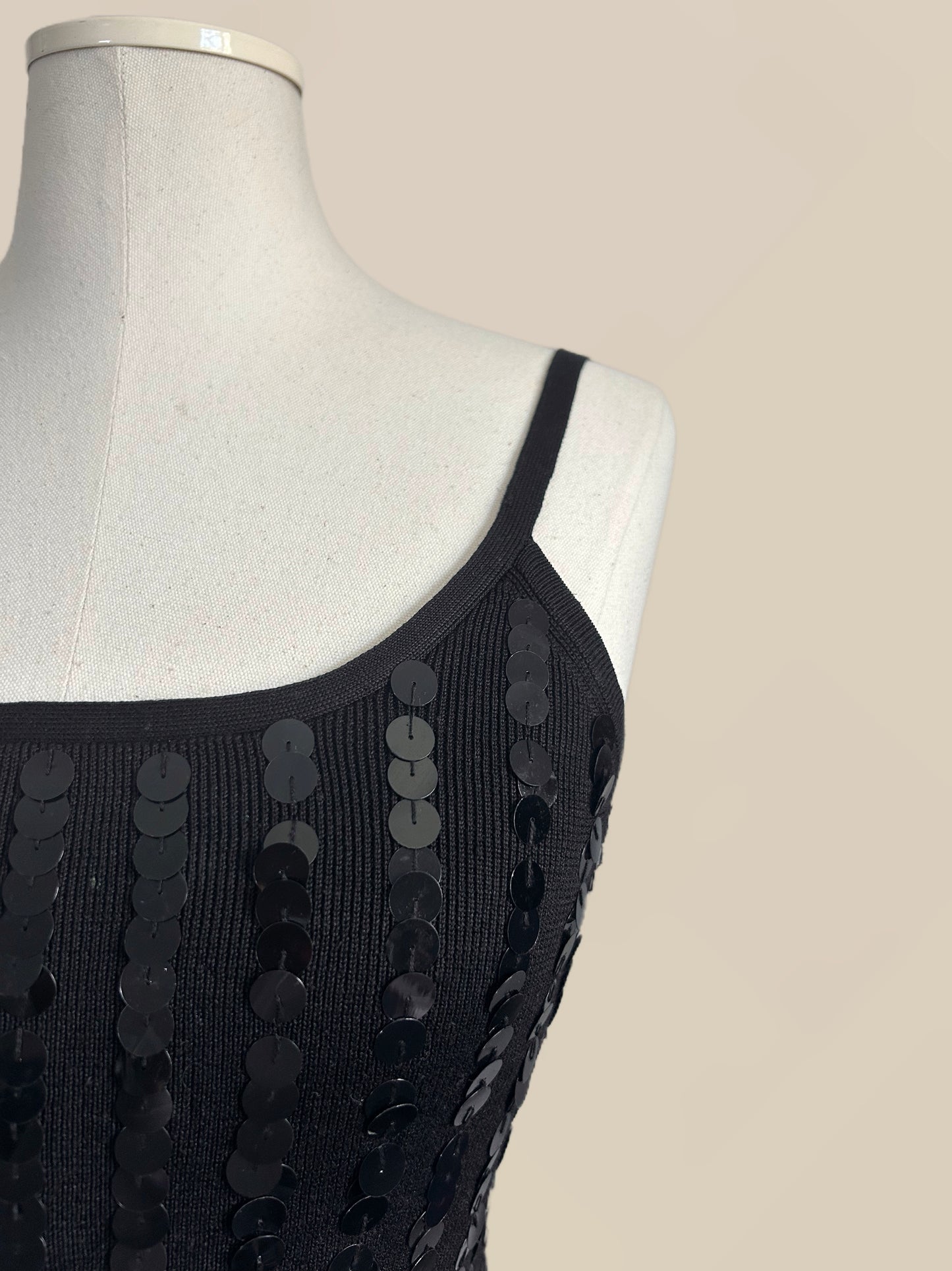 Vintage Silk Black Sequin Tank