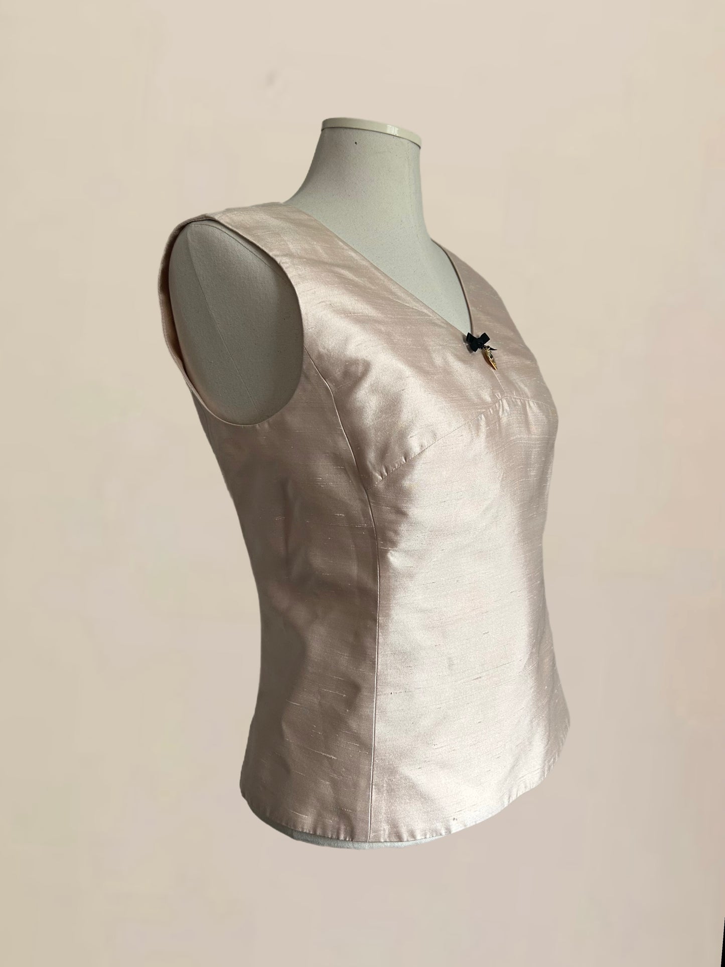 Designer Vintage Dolce & Gabbana Rare Pink Silk Structured Top with Heart Charm Detail