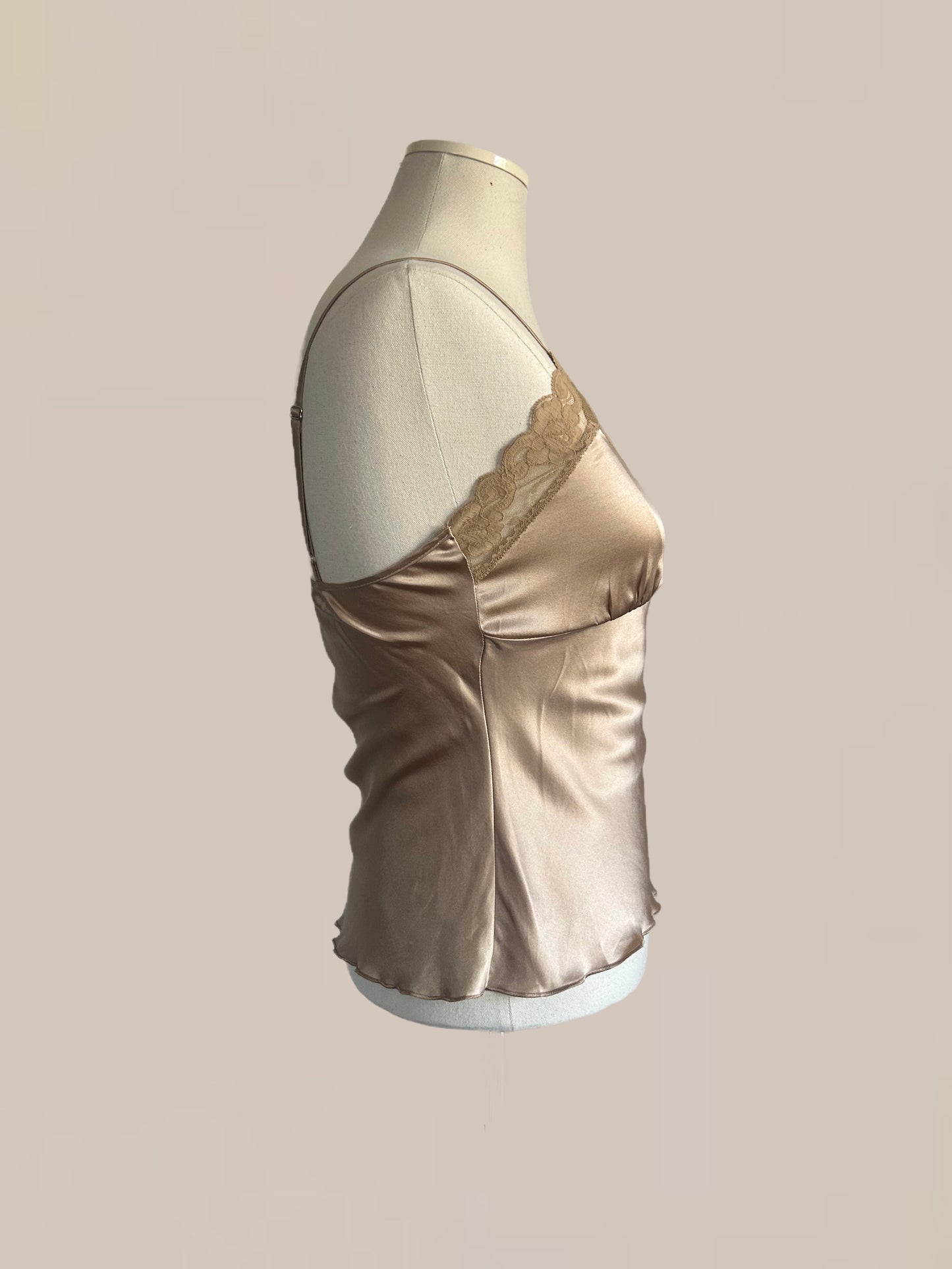 Vintage Champagne Satin Lace Cami | Y2K Romantic Slip Top