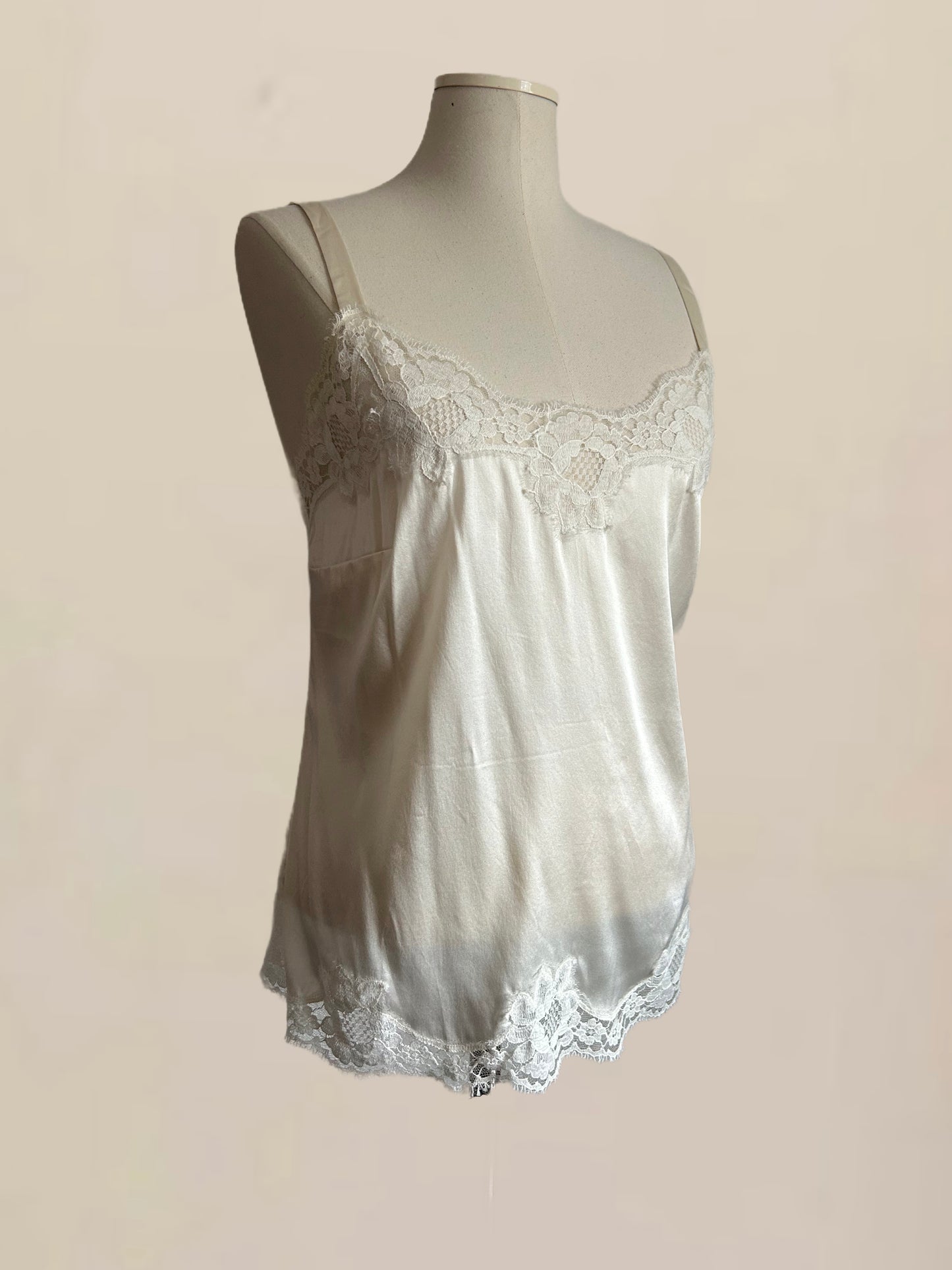 Designer Vintage Dolce & Gabbana White Silk Lace Camisole Top