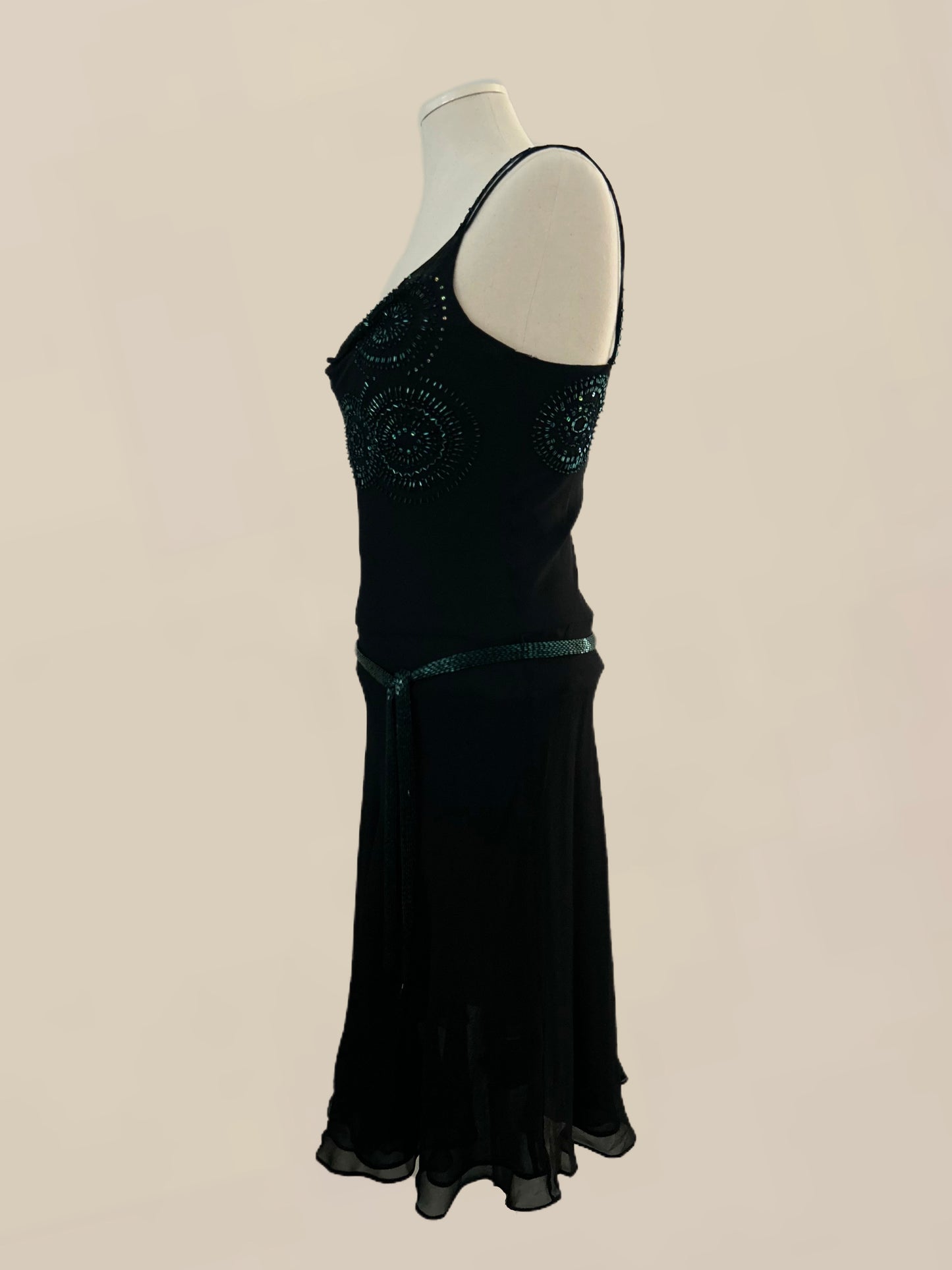 Vintage Black Beaded Slip Dress | Silk | Evening Dress