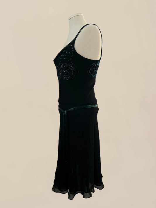 Vintage Black Beaded Slip Dress | Silk | Evening Dress