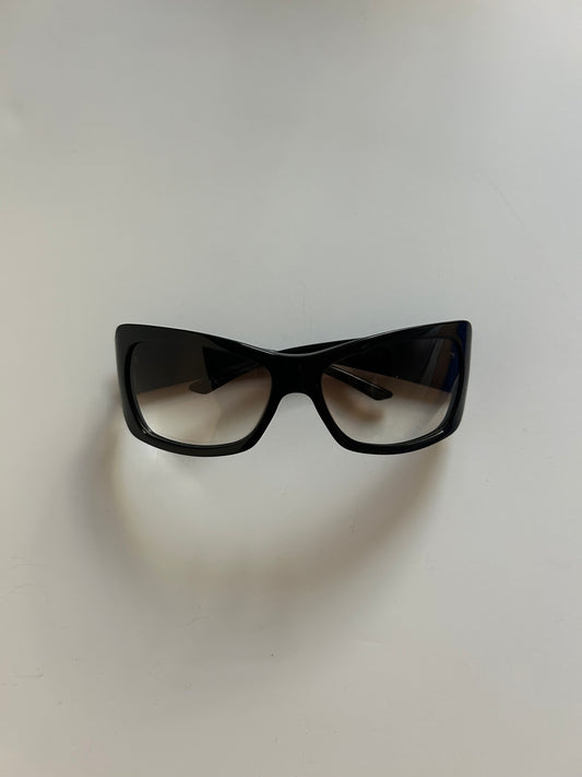 Vintage Christian Dior Logo Plaque Sunglasses Black Oversized Y2K Designer Eyewear