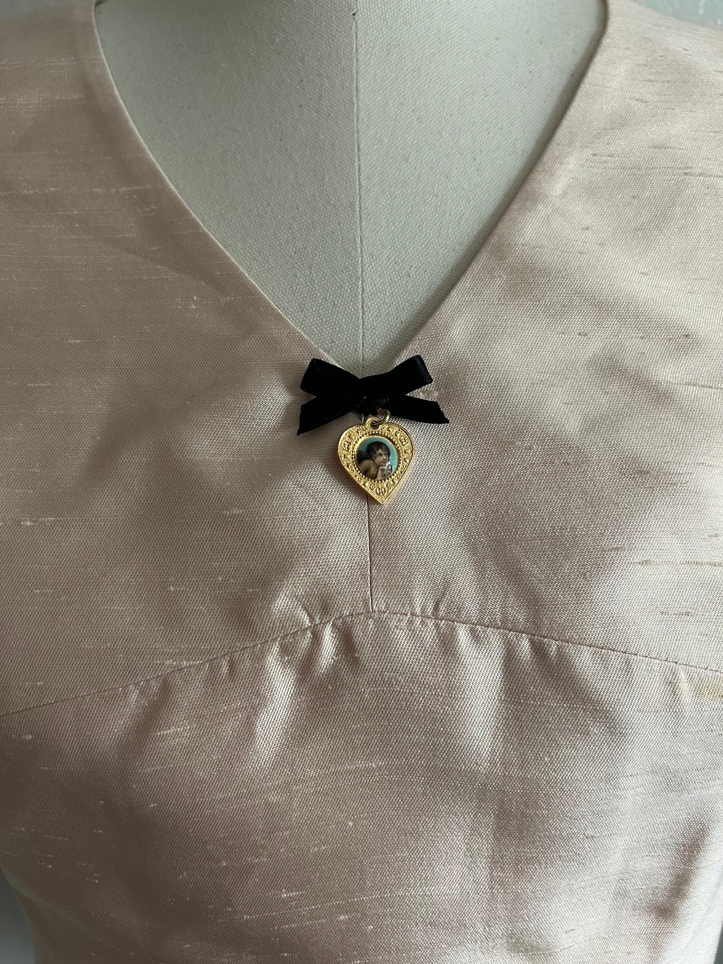 Designer Vintage Dolce & Gabbana Rare Pink Silk Structured Top with Heart Charm Detail