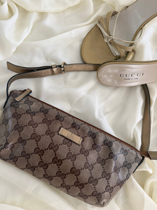 Designer Vintage Gucci GG Crystal Canvas Mini Shoulder Bag | Tom Ford Era Y2K Monogram Pochette
