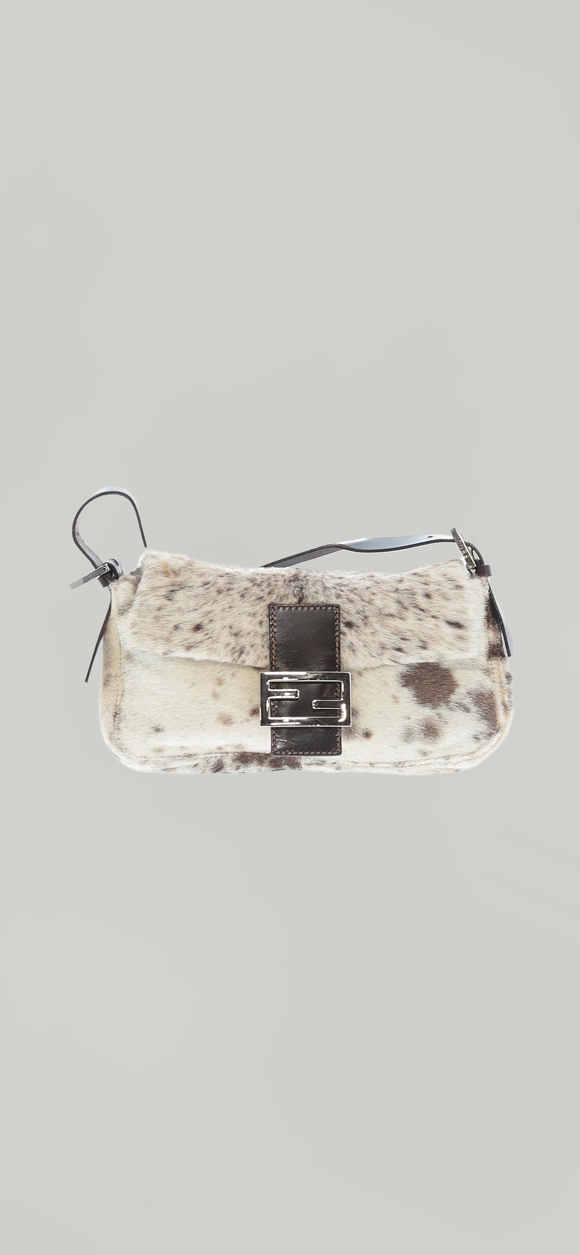 Designer Vintage Fendi Pony Hair Baguette Shoulder Bag | Y2K Spotted Calf Hair FF Buckle Bag