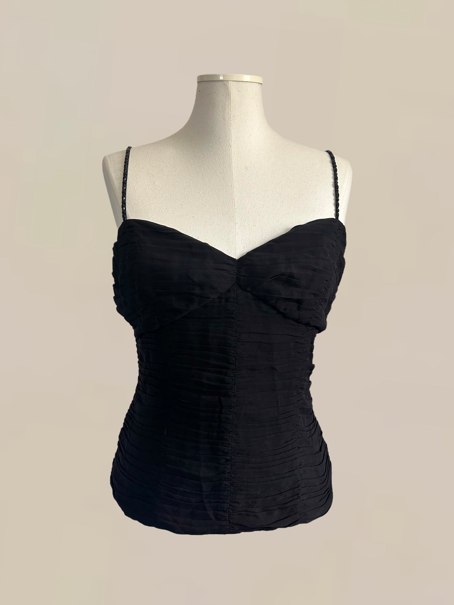 Vintage Bebe Silk Bustier Cami with Beaded Straps | 90s / Y2K Going Out Top