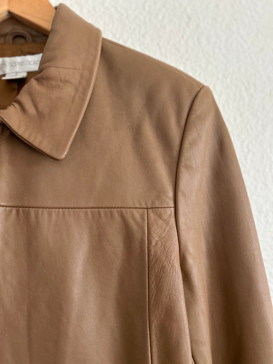 Vintage Zip Up Collard Leather Jacket (Petite)