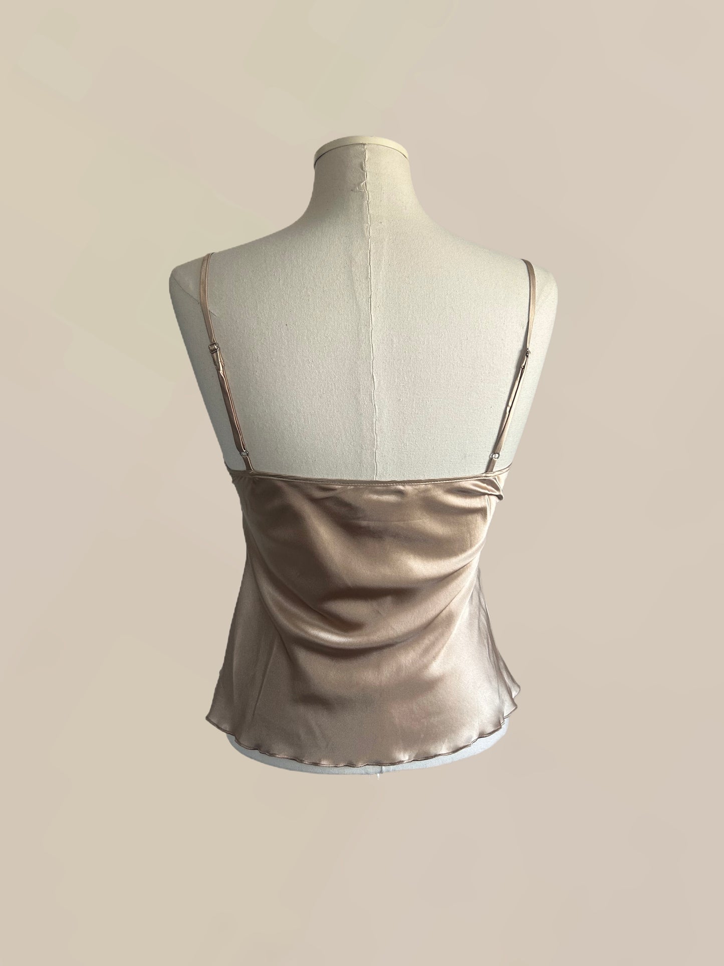 Vintage Champagne Satin Lace Cami | Y2K Romantic Slip Top