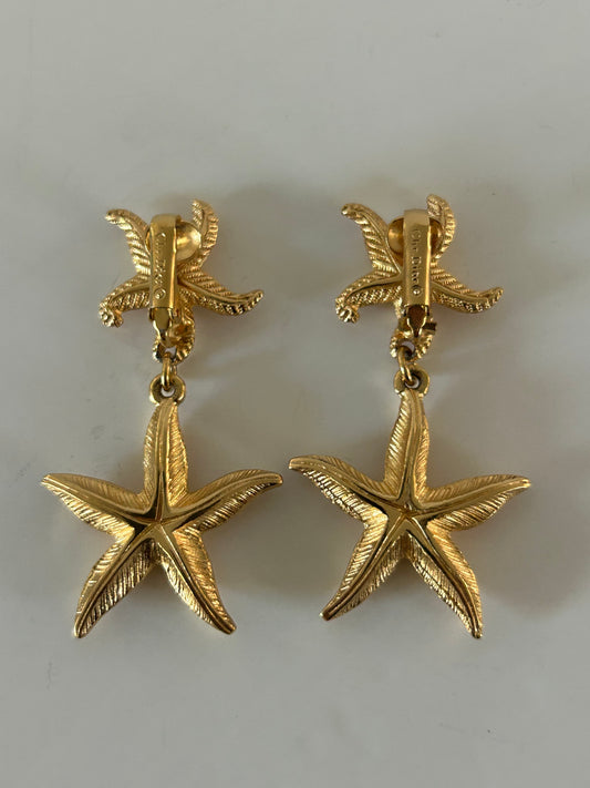 Designer Vintage 1980s Christian Dior Drop Starfish Earrings