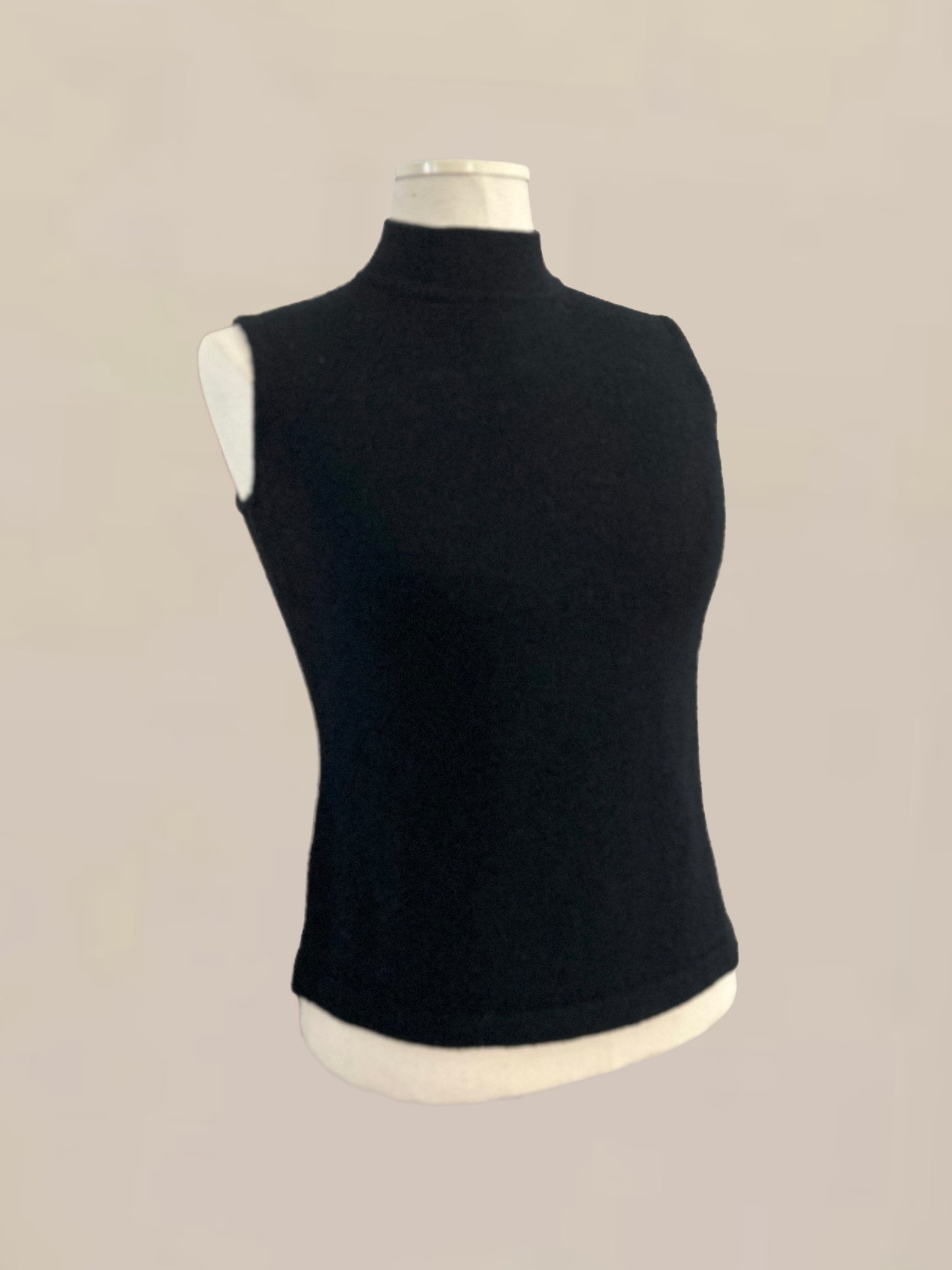 Vintage St. John Knit Sleeveless Wool Top – Black Mock Neck