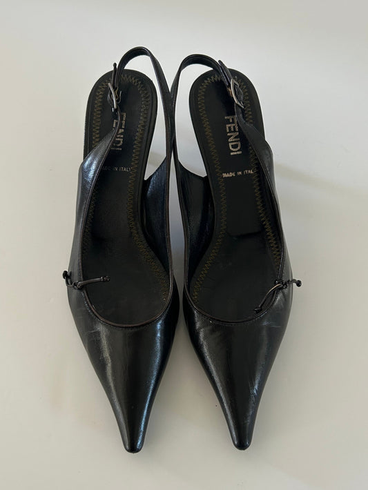 Designer Vintage Fendi Leather Sling Back Pointed Toe Heels